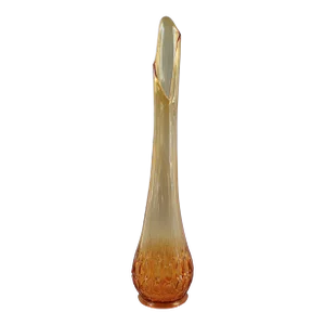 Le Smith Mid-Century Modern Thousand Eyes Amber Swung Glass Floor Table Vase