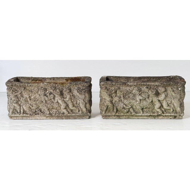 English English Garden Stone Trough or Planter With Cherub Relief -Two Available For Sale - Image 3 of 12