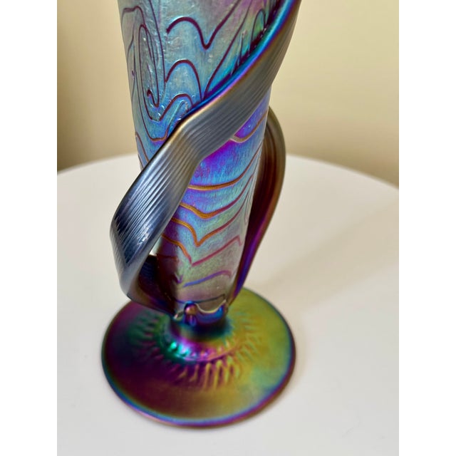 Art Nouveau 1990s Signed Igor Müller Iridescent Art Glass Vase – Loetz Style For Sale - Image 3 of 7