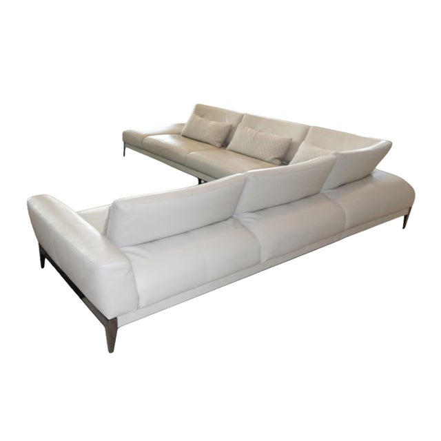 Metal Roche Bobois Connexe Corner Sectional in Soave Leather - Gris Nuage For Sale - Image 7 of 17