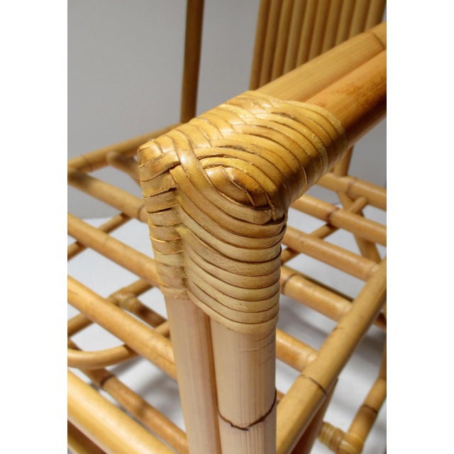 C.1990's David Sutherland "Makassar" Coll. Bamboo Rattan, Leather-Strapped Woven Chairs - Set of 4 For Sale - Image 11 of 13