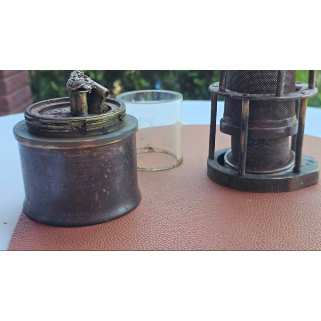 Metal Art Deco Gasoline Miner's Lamp in Glass from Jena, 1930s For Sale - Image 7 of 9