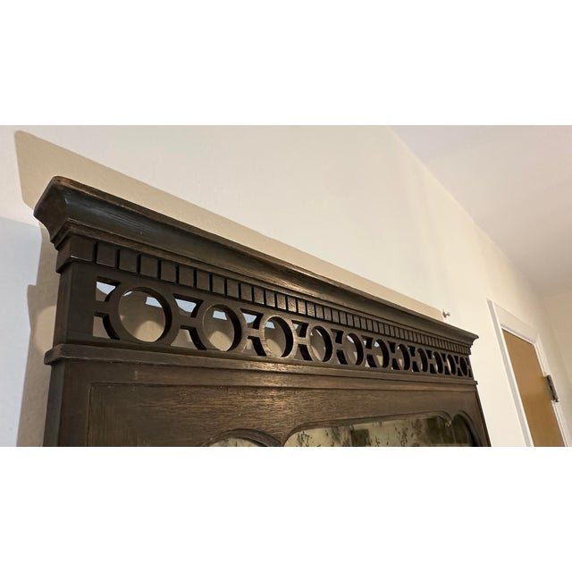 Vintage Antiqued Mirror in Dark Walnut Frame With Moorish Arch Detail For Sale - Image 9 of 12