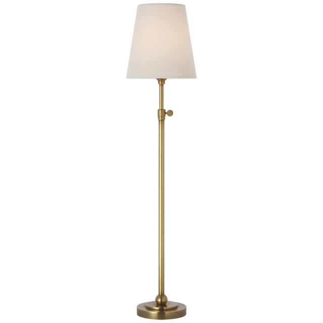 Modern Thomas O'Brien by Visual Comfort Signature Bryant 27" Adjustable Cordless Table Lamp in Hand-Rubbed Antique Brass with Linen Shade For Sale - Image 3 of 3