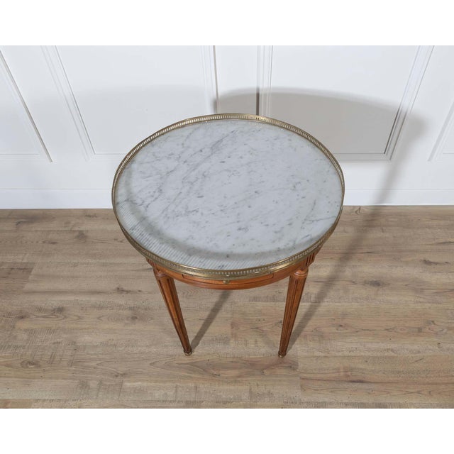 Mid 20th Century Louis XVI–Style Bouillotte Table with Marble Top and Brass Gallery For Sale - Image 11 of 11