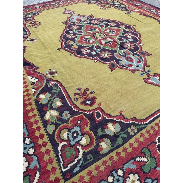 Yellow Large Vintage Transylvanian Kilim Rug, 1970s For Sale - Image 8 of 17