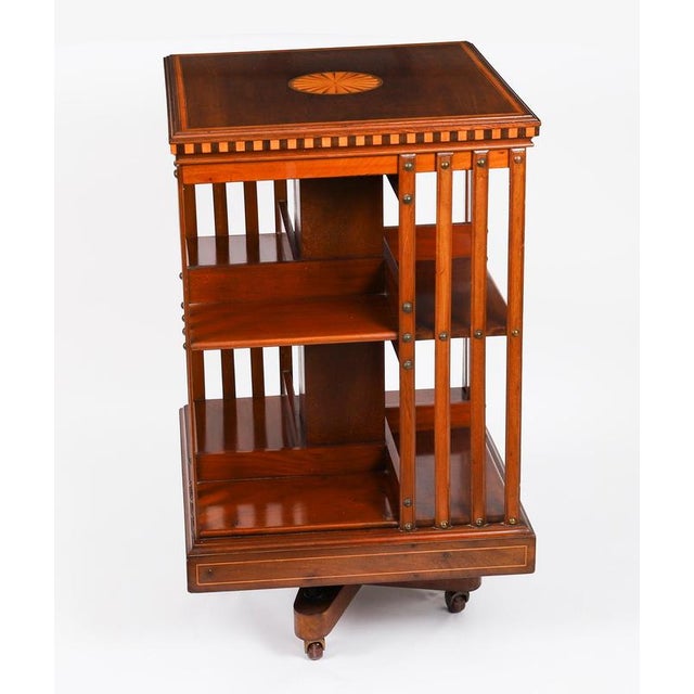 Antique Edwardian Flame Mahogany and Inlaid Revolving Bookcase, 1890s For Sale - Image 6 of 15