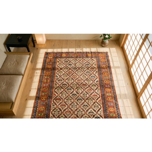 Textile 1890s Ivory Tribal Diamond Antique Caucasian Kazak Rug 4'8" X 8' Handknotted Wool Carpet For Sale - Image 7 of 9