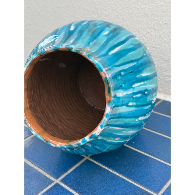 Italian Turquoise Drip Italian Ceramic Vase For Sale - Image 3 of 8