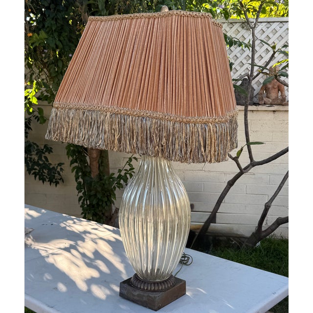 1940s Monumental Murano Glass Lamp With Custom Silk Velvet Fringe Trim Shade For Sale - Image 15 of 17