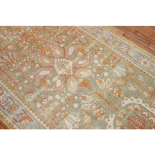 Textile Wide Antique Zabihi Collection Persian Green Persian Runner - 4' x 11'2" For Sale - Image 7 of 12