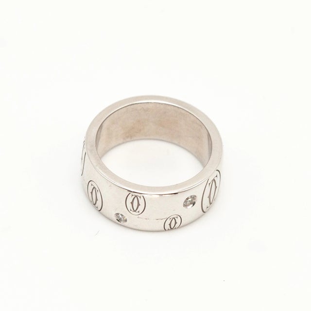 2010s Vintage Cartier 18k 5-Diamond Happy Birthday Double C Logo Ring Size 5.75 For Sale - Image 5 of 6