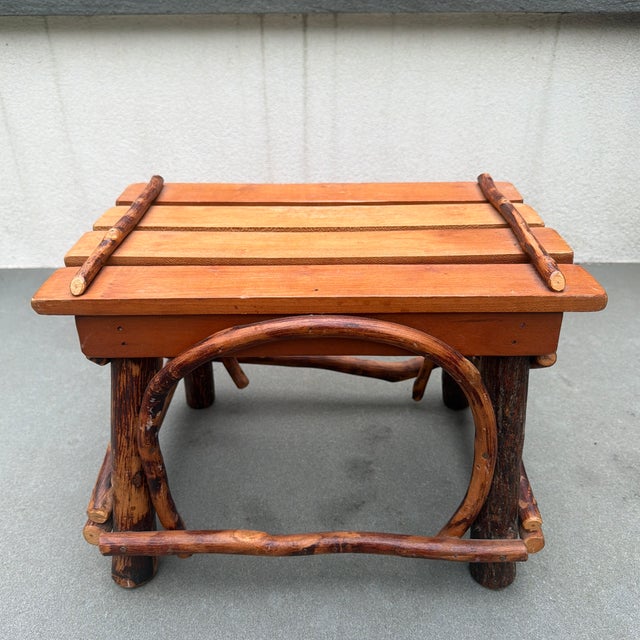 1980s Artisan Made Adirondack Style Rustic Wood and Twig Footstool/Stand For Sale - Image 12 of 12