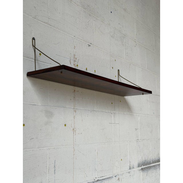 1960s Rosewood Wall Shelf With Brass Brackets Danish Mid-Century Modern 1960s For Sale - Image 5 of 10