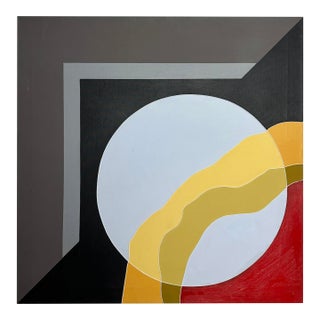 Vintage Mid-Century Modern Mixed Media Hard Edge Painting For Sale