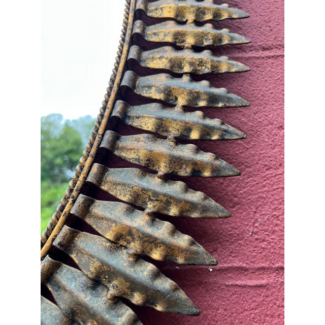 Large Spanish 1950's Oval Gilt Metal Sunburst Mirror For Sale - Image 10 of 12