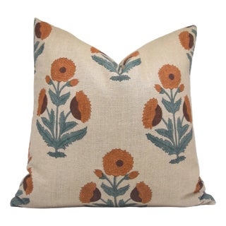 Badshah Block Printed Floral Designer House Decor Throw Pillow Cover 14x14 Inch For Sale