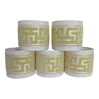Set of 5 Geometric Greek Key Velvet Clip-On Drum Shades for Chandelier or Sconces For Sale
