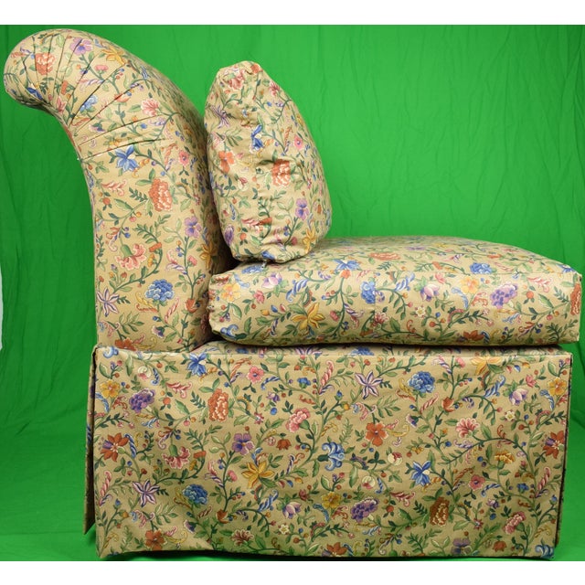Pair X Billy Baldwin Style Petite Fleur Glazed Chintz Slipper Chairs For Sale - Image 13 of 17