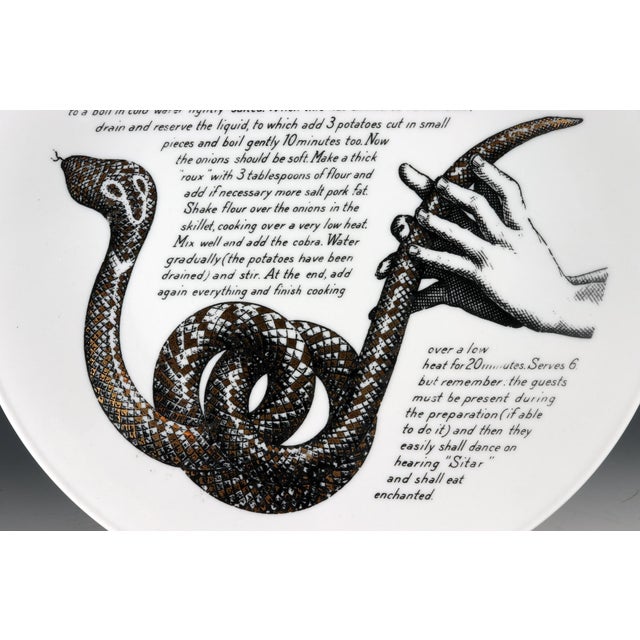 Illustration Piero Fornasetti Fleming Joffe Recipe Plate, Cobra a L’Indienne For Sale - Image 3 of 8