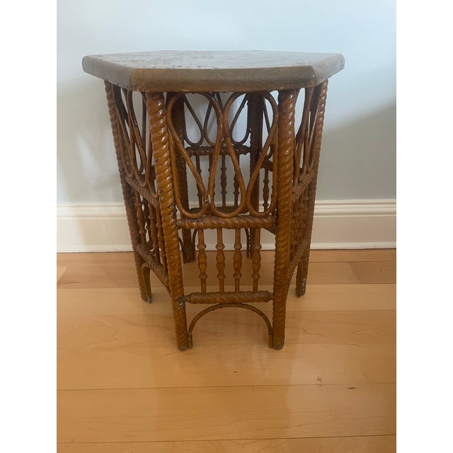 Barley Twist Wood and Wicker Table For Sale - Image 9 of 11
