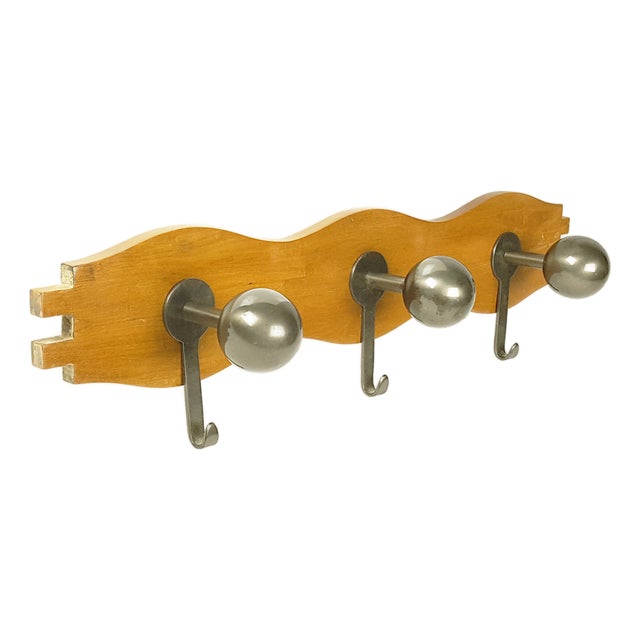 Attaccapanni Wall Coat Rack in Walnut & Burnished Brass by Sergio Mazza for Artemide, 1960s For Sale