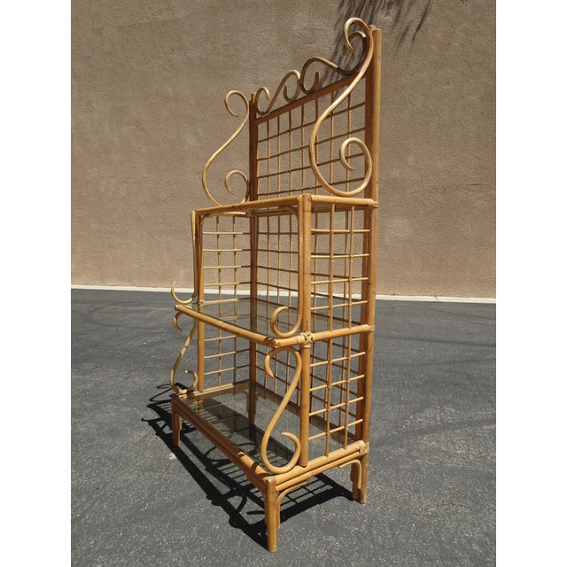 Vintage Bamboo Etagere Three Shelves W Glass Bakers Rack ~ Coastal For Sale - Image 4 of 12
