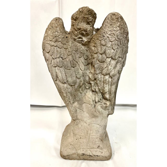 Vintage Concrete Angel Garden Statue For Sale - Image 4 of 12