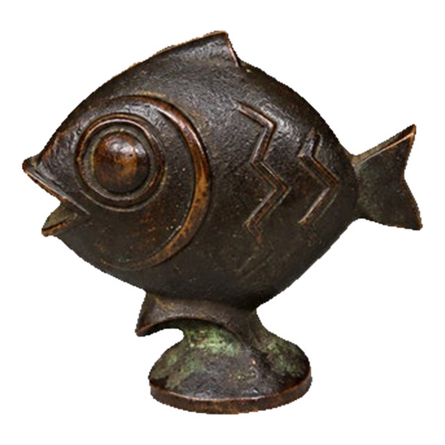 German Bronze Fish Figurine on Pedestal | Chairish