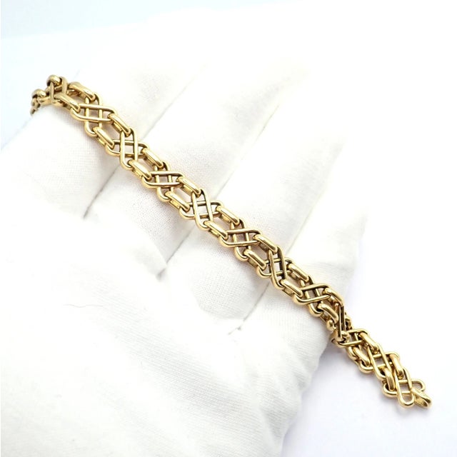 Gold Authentic Vintage Tiffany & Co. Yellow Gold Basket Weave Bracelet For Sale - Image 8 of 8