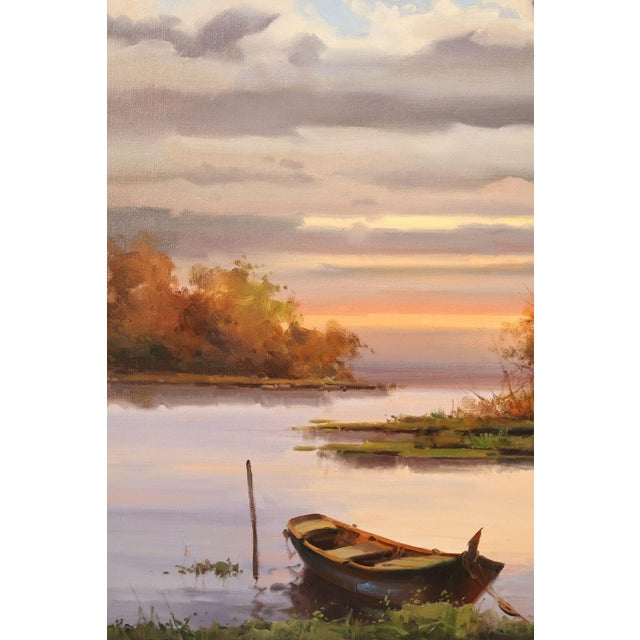 Wood Salvador Caballero Tarde De Pesca Landscape Oil Painting For Sale - Image 7 of 18