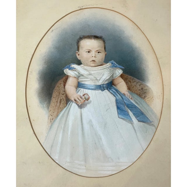 19th Century Original 19th Century Portrait Asian Baby Girl Gouache Realistic Painting 1800's For Sale - Image 5 of 11