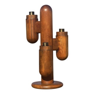 Vintage 1960s Minimal Wood Cacti / Cactus Lamp For Sale
