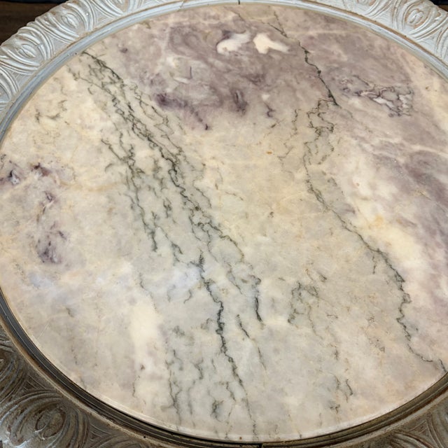 Light Gray French Louis XVI Antique Painted Marble Top Coffee Table or Accent Table For Sale - Image 8 of 11