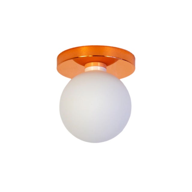 Modern Globe Flush Mount Copper, 5 Inch Glass Globe, by Research.Lighting, Modern, Minimal For Sale - Image 3 of 6