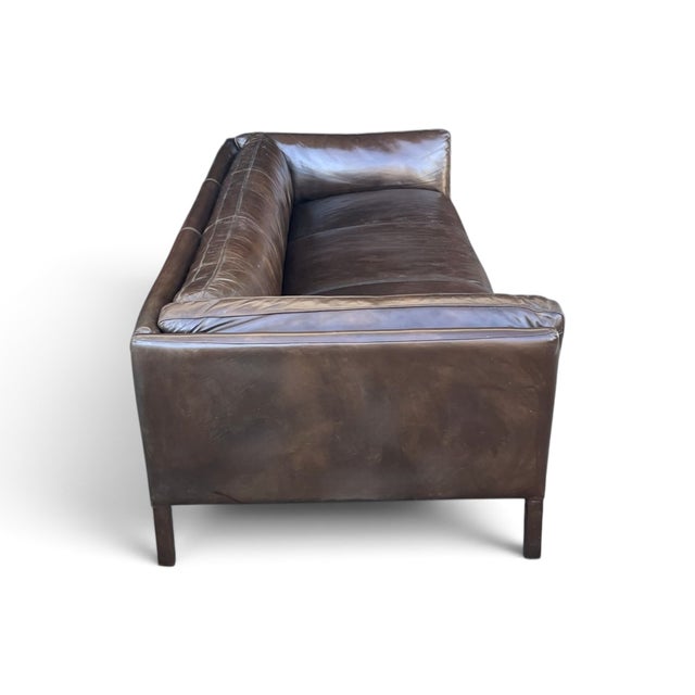 Restoration Hardware Sorensen Sofa in Tobacco Brown Leather With Natural Patina For Sale - Image 11 of 16
