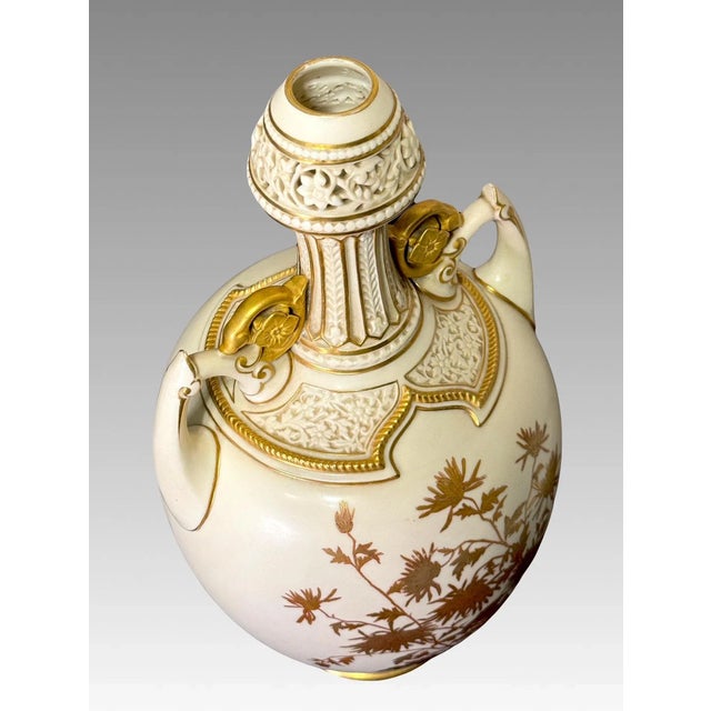 Antique Royal Worcester Porcelain Reticulated Vase, 24 Carat Gold Chrysanthemum Decoration, Aesthetic Movement C1888 #1200 (The Persian Vase) For Sale In Tampa - Image 6 of 12