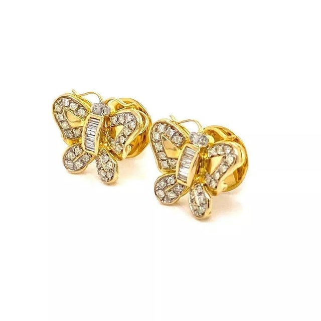 Late 20th Century Diamond Butterfly 18k Yellow Gold Stud Earrings, 2 Pieces For Sale - Image 5 of 8