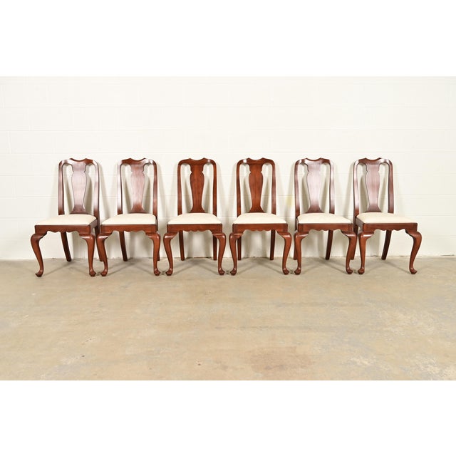 An outstanding set of six Queen Anne or Georgian style dining chairs By Henkel Harris USA, Circa 1970s Solid cherry wood...