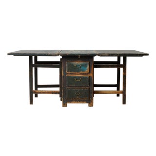 Swedish Folk Art Drop-Leaf Dining Table with Drawers and Rustic Paint For Sale