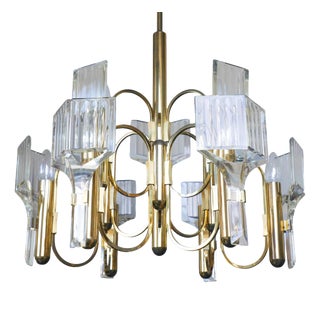 Vintage Brass and Crystal 9-Light Chandelier by Gaetano Sciolari for Sciolari, 1970s For Sale