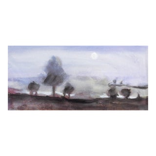 Contemporary Misty Evening Impressionist Watercolor Painting For Sale