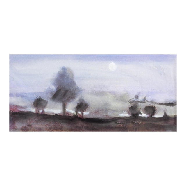 Contemporary Misty Evening Impressionist Watercolor Painting For Sale