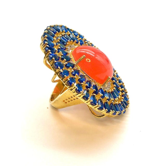 Bochic "Orient" Natural Orange Opal, Kyanite & Diamond Ring Set In 18K & Silver For Sale - Image 18 of 18