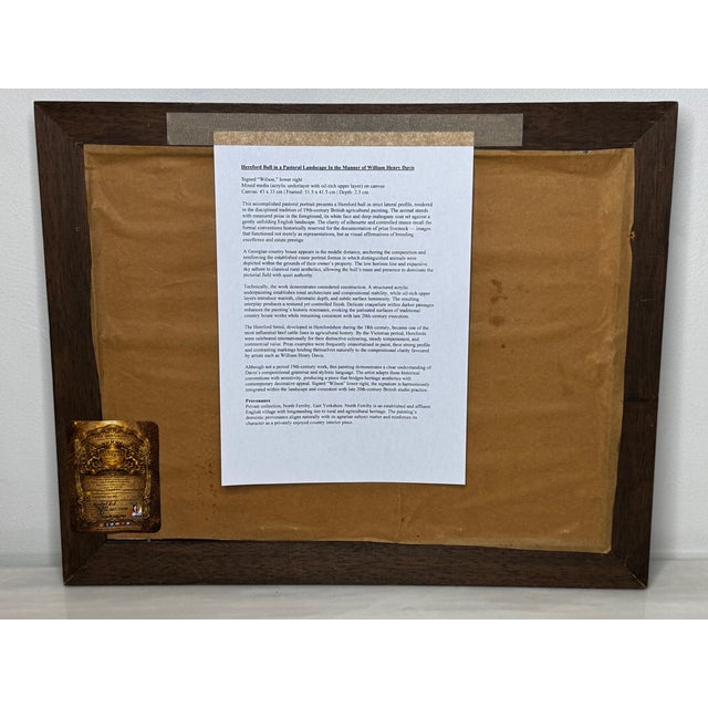 English Hereford Bull Oil Painting in the Manner of William Henry Davis – Framed British Pastoral Cattle Portrait For Sale - Image 15 of 18