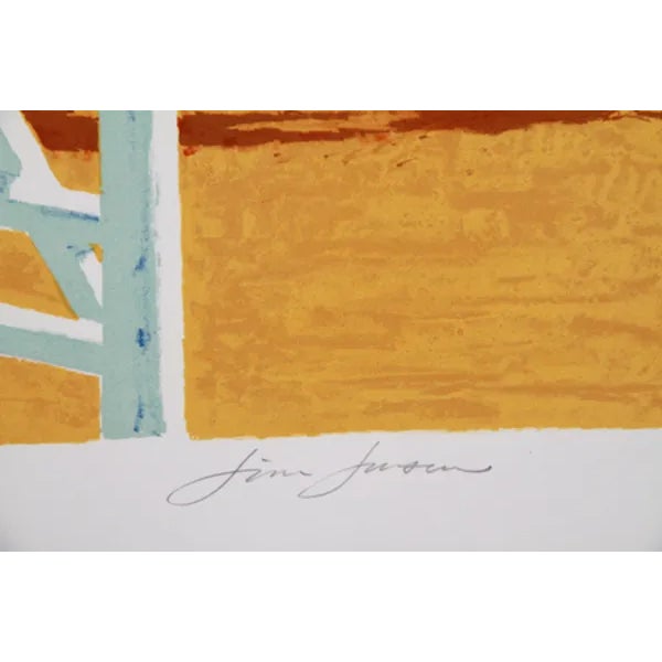 This lithograph, titled "Over The Jump," was created by the American artist, Jim Jonson, in 1979. It is edition 300, AP 40...