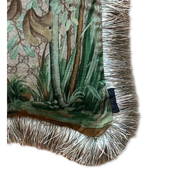 Chinoiserie Gucci Gg Logo Tree of Life Tian Chinoiserie Vintage Silk Scarf Pillow For Sale - Image 3 of 5