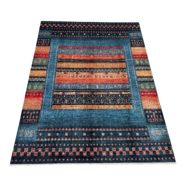 Bohemian Gabbeh Wool Rug – Multicolor/Blue – 10′0″ × 14′0″ For Sale