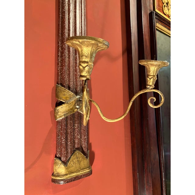 Metal 19th Century Antique Tuscan Giltwood and Faux Porphyry Wall Sconces, Set of 2 For Sale - Image 7 of 14