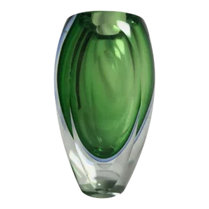 1990s Vintage Murano Style Green & Blue Vase